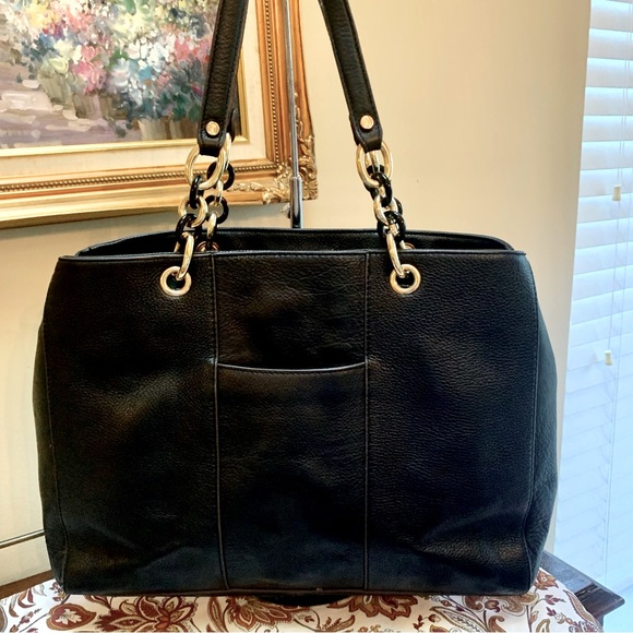 Antonio Melani Italian Pebbled Leather Chain Links Black Tote Shoulder Bag - Picture 2 of 13